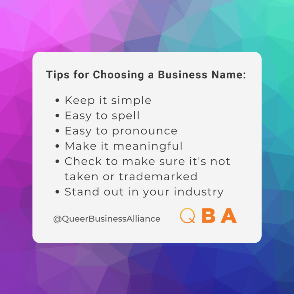 Graphic showing 'Tips for Choosing a Business Name'